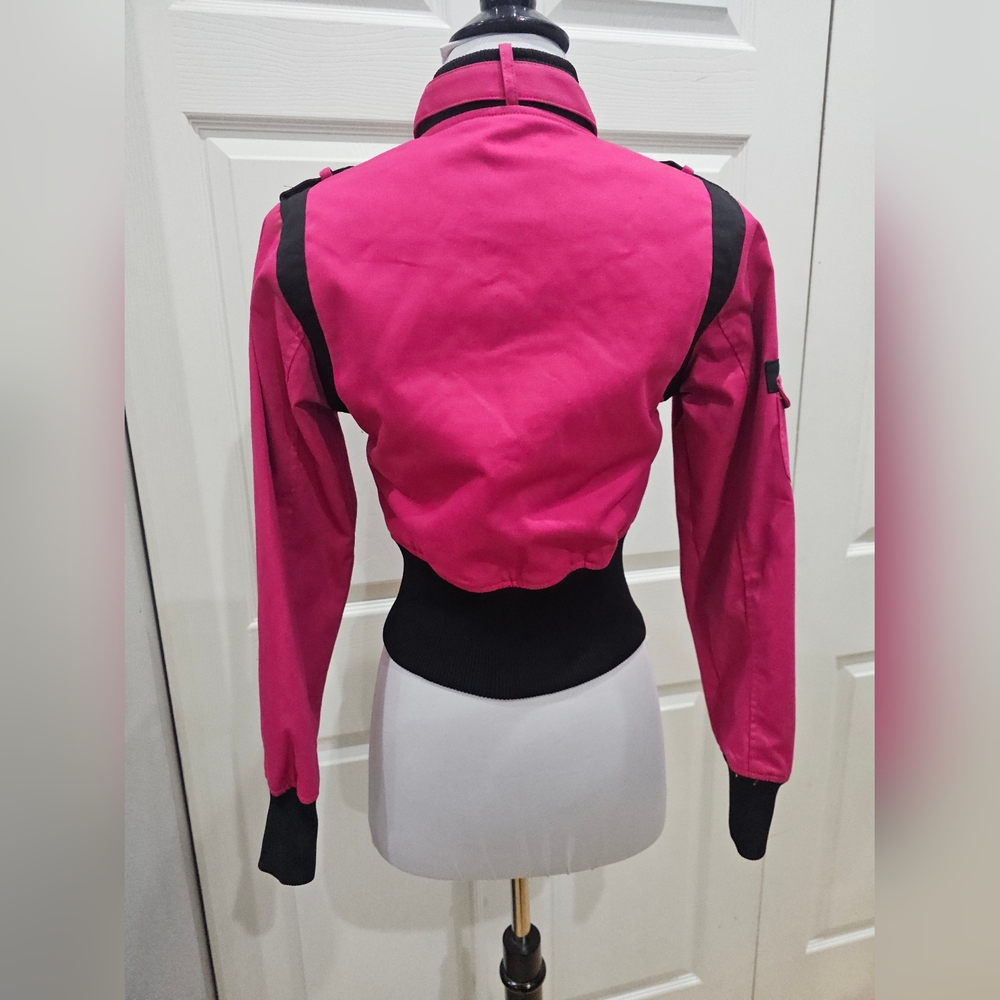 ~SOLD~ 1 RMT Raw Blue Pink Purple Moto Patch Buckle Collar Zip Up Jacket Coat S - Picture 5 of 16
